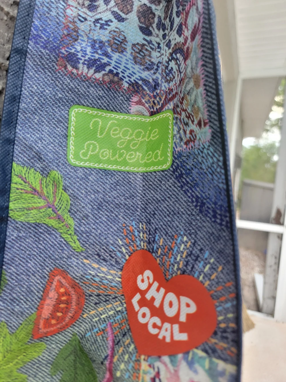 Whole Foods Denim Print Reusable Market Tote Bag Sustainable Grocery Carryall